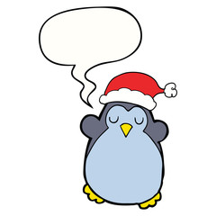 cute christmas penguin and speech bubble
