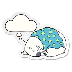 cartoon polar bear sleeping and thought bubble as a printed sticker