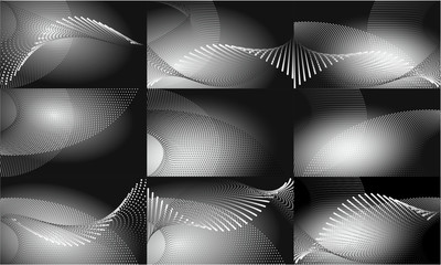 Set abstract waves on black and white background suitable for template or wallpaper. Business modern pattern. Vector graphic illustration.
