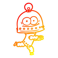 warm gradient line drawing happy carton robot with light bulb