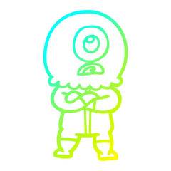 cold gradient line drawing annoyed cartoon cyclops alien spaceman
