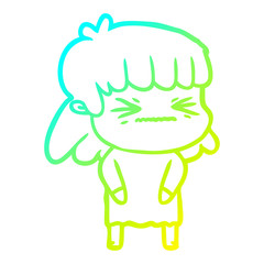cold gradient line drawing cartoon angry girl