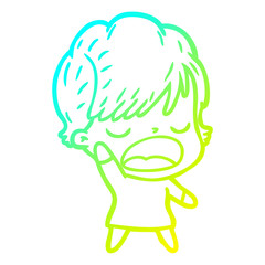 cold gradient line drawing cartoon woman talking