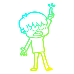 cold gradient line drawing worried cartoon boy