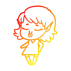 warm gradient line drawing pretty cartoon elf girl