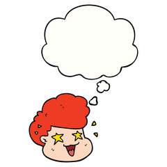 cartoon excited boy and thought bubble
