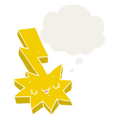 cartoon lightning strike and thought bubble in retro style