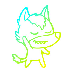 cold gradient line drawing friendly cartoon wolf