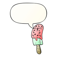 cartoon ice lolly and speech bubble in smooth gradient style