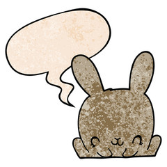 cartoon rabbit and speech bubble in retro texture style