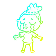 cold gradient line drawing cartoon crying woman