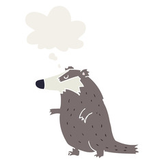 cartoon badger and thought bubble in retro style