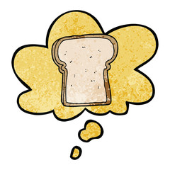 cartoon slice of bread and thought bubble in grunge texture pattern style