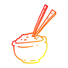 warm gradient line drawing cartoon bowl of rice with chopsticks