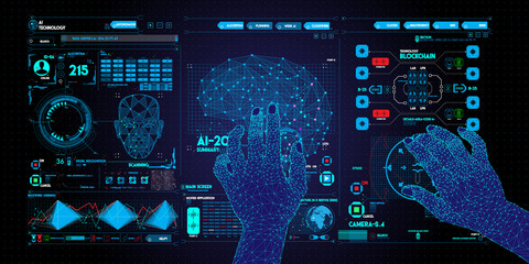Fototapeta premium Hand touching the future User Interface technology and the future of user experience.