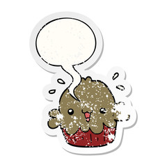 cute cartoon pie and speech bubble distressed sticker