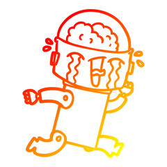 warm gradient line drawing cartoon crying robot