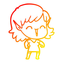 warm gradient line drawing cartoon elf girl