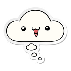 cute happy face cartoon and thought bubble as a printed sticker