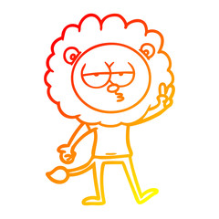 warm gradient line drawing cartoon bored lion waving