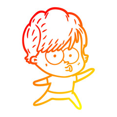 warm gradient line drawing cartoon woman