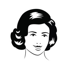 Woman  young smile face, black outline on white background