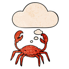 cartoon crab and thought bubble in grunge texture pattern style
