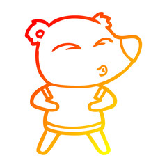 warm gradient line drawing cartoon whistling bear