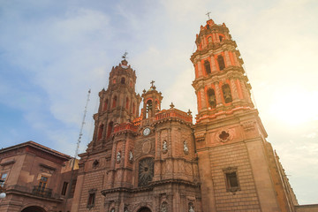 June 20, 2019 San Luis Potosí, Mexico:Churches of the historic center of the colonial city of San...