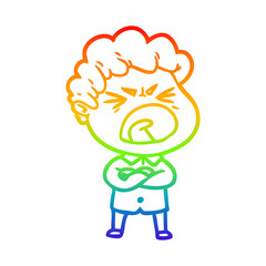 rainbow gradient line drawing cartoon furious man