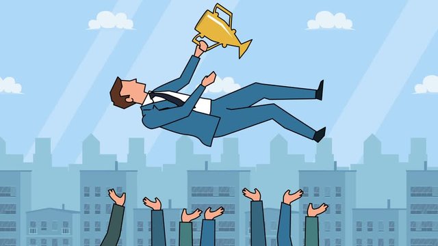 Flat cartoon businessman character  throw toss up hands animation