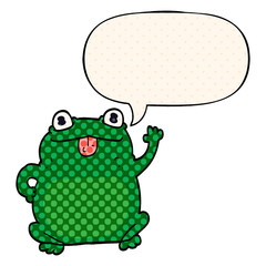 cartoon frog and speech bubble in comic book style