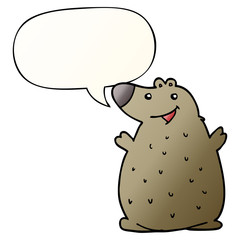 cartoon happy bear and speech bubble in smooth gradient style