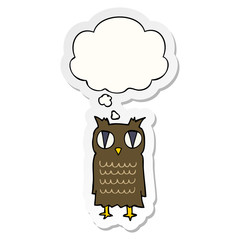 cartoon owl and thought bubble as a printed sticker