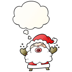 cartoon santa claus shouting and thought bubble in smooth gradient style