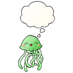 cute cartoon jellyfish and thought bubble in smooth gradient style