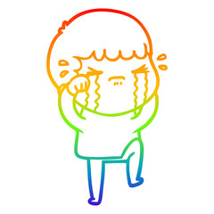 rainbow gradient line drawing cartoon man crying