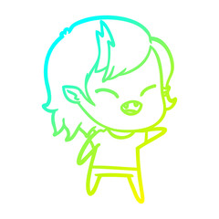 cold gradient line drawing cartoon laughing vampire girl