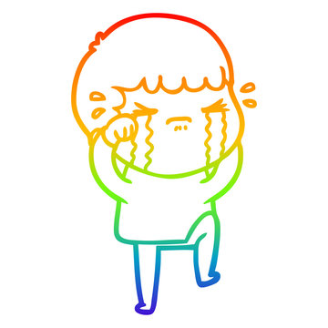 recommend clip art: rainbow gradient line drawing cartoon man crying