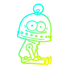 cold gradient line drawing happy carton robot with light bulb