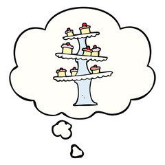 cartoon cake stand and thought bubble