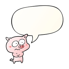 cartoon nervous pig and speech bubble in smooth gradient style