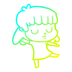 cold gradient line drawing cartoon indifferent woman dancing