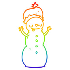rainbow gradient line drawing cartoon christmas snowman