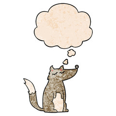 cartoon wolf and thought bubble in grunge texture pattern style