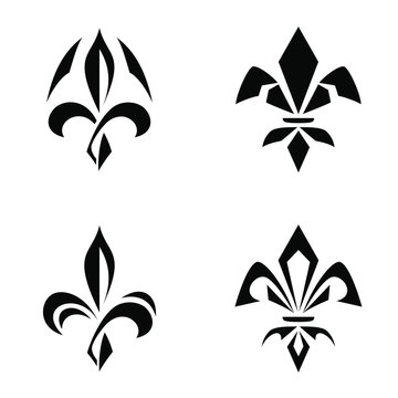 Sign and a lily logo, a strict one-color silhouette of a Fleur-de-lis