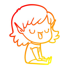 warm gradient line drawing cartoon elf girl