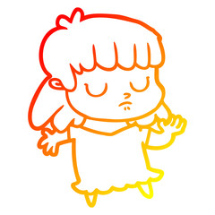 warm gradient line drawing cartoon indifferent woman