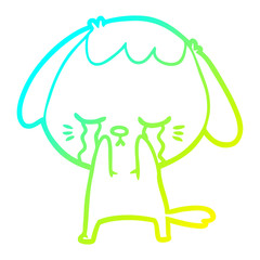 cold gradient line drawing cute puppy crying cartoon