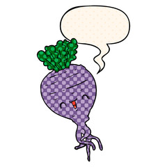cartoon turnip and speech bubble in comic book style